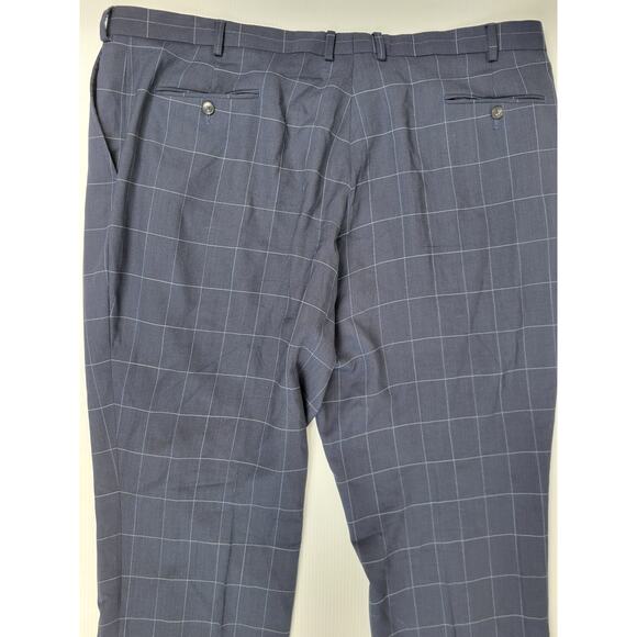 Jos A Bank 1905 Mens‎ 50R/45W 98% Wool 2% Spandex Navy Blue Tartan Dress Pants - Picture 3 of 9